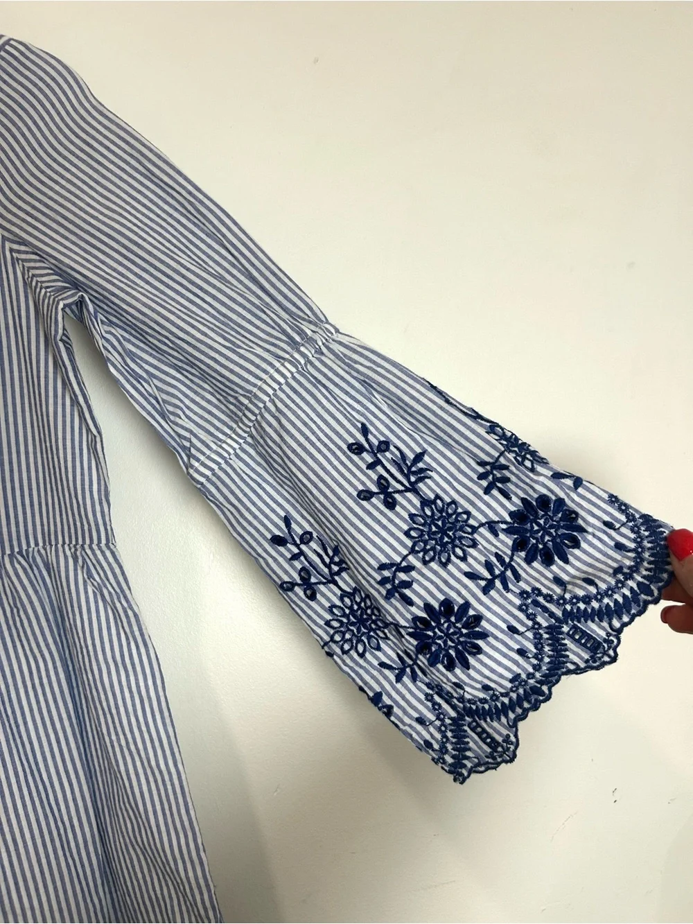 NEW Gap Kids Embroidered Dress Bell Sleeve Boho Cottagecore Size L (10) Stripes
